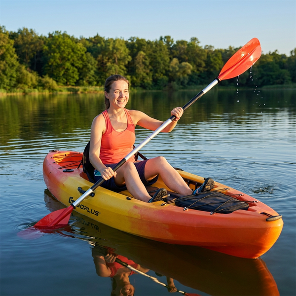 Single Person Kayak Designed for Lake Adventures, Sit-On-Top Hull, Aluminum Paddle, LLDPE Construction