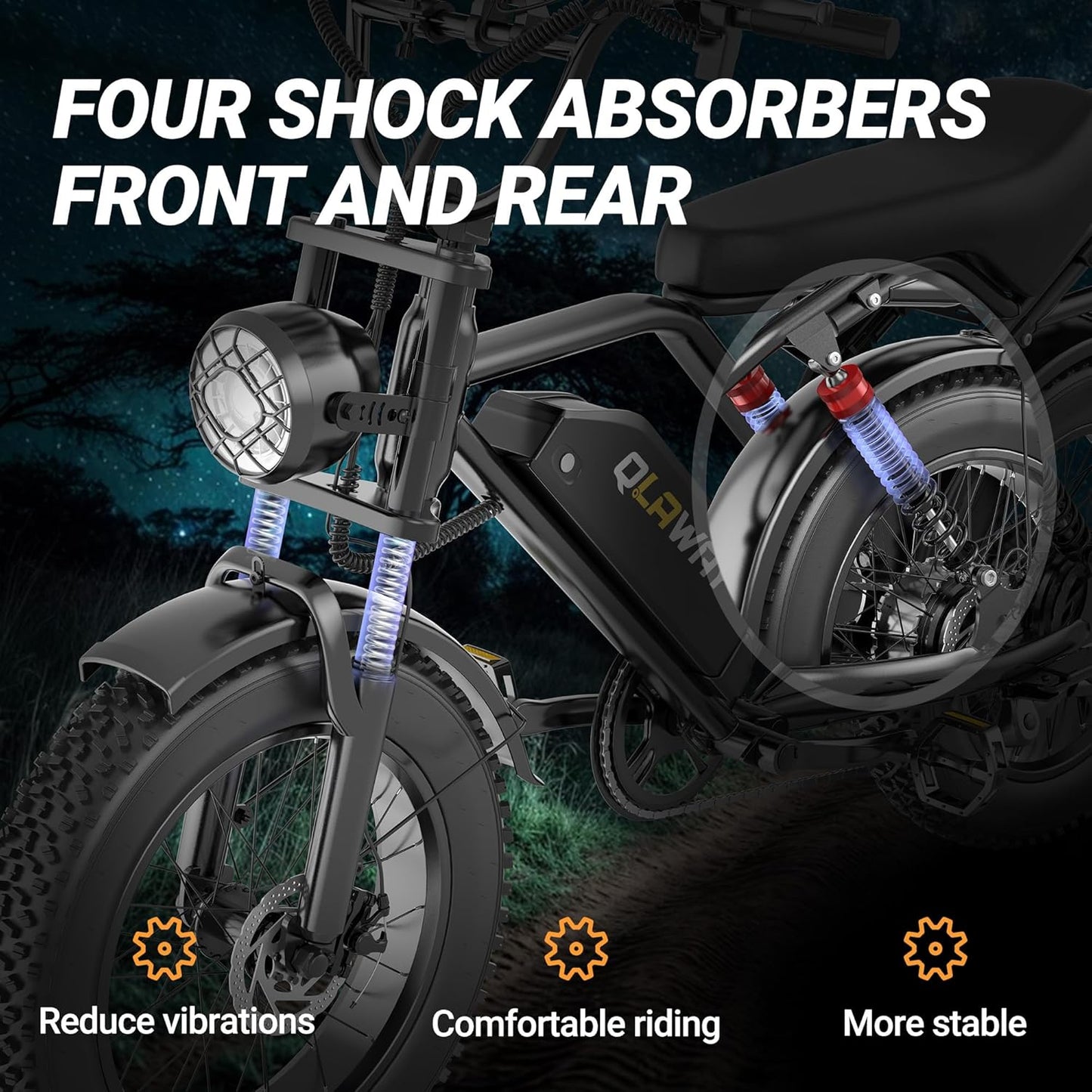 20" Fat Tire Electric Motorcycle Ebikes for Adults, 1500W Peak Electric Dirt Bike with Full Suspension, 48V 18AH Battery Moped, 40-70 Miles Range, LED Headlight,Turn Signals