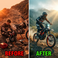Electric Dirt Bike for Teens Adults, 4500W Peak Ebike, 60V 28.8AH with 50MPH & 60Miles Electric Mountain Bikes, 14"/12" Off-Road Fat Tire E-Bike, Dual Hydraulic Brakes, Full Suspension, UL2849 by SGS — Before & After