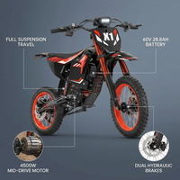 Electric Dirt Bike for Teens Adults, 4500W Peak Ebike, 60V 28.8AH with 50MPH & 60Miles Electric Mountain Bikes, 14"/12" Off-Road Fat Tire E-Bike, Dual Hydraulic Brakes, Full Suspension, UL2849 by SGS — infographic