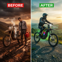 Electric Motorcycle Bike for Adults, Electric Dirt Bike 8000W(Peak) Mid-Mounted Motor 72V/30AH Removable Battery, Top Speed 50Mph/75Miles off Road Electric Mountain Bike, Dual LED Headlight — Before & After