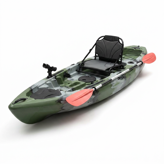 Single Sit-On-Top Fishing Kayak Single Kayak Boat W/Fishing Rod Holders & Paddle — Studio Shot